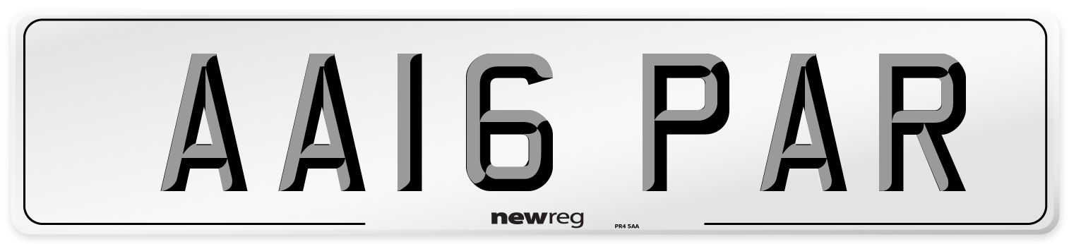 AA16 PAR Number Plate from New Reg